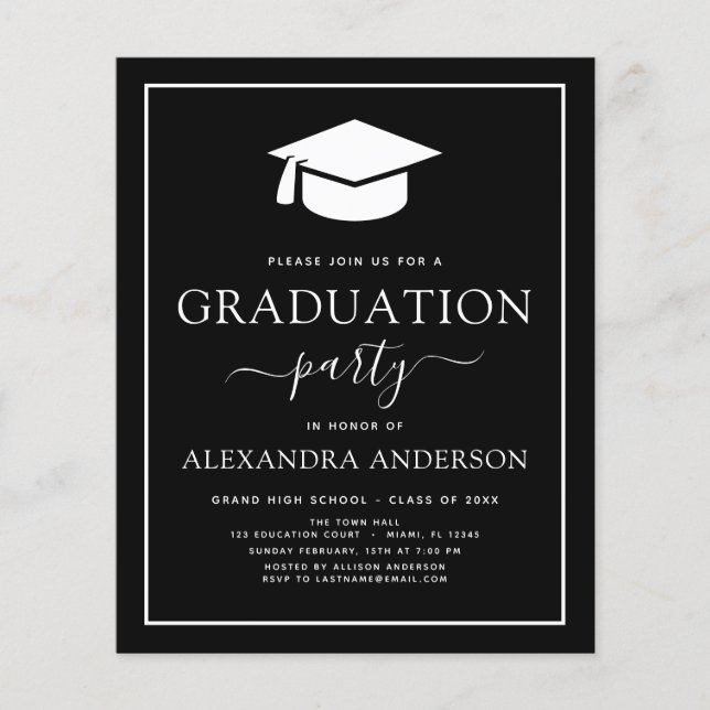 Flyer Budget 2022 Graduation Party Black Invitation Flye (Frente)