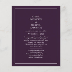 Flyer BUDGET 2in1 Convite de casamento Bilíngue Roxo de