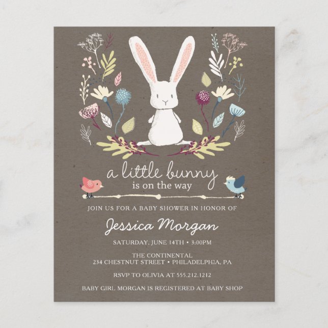 Flyer Budget A Little Bunny Baby Shower Invitation (Frente)