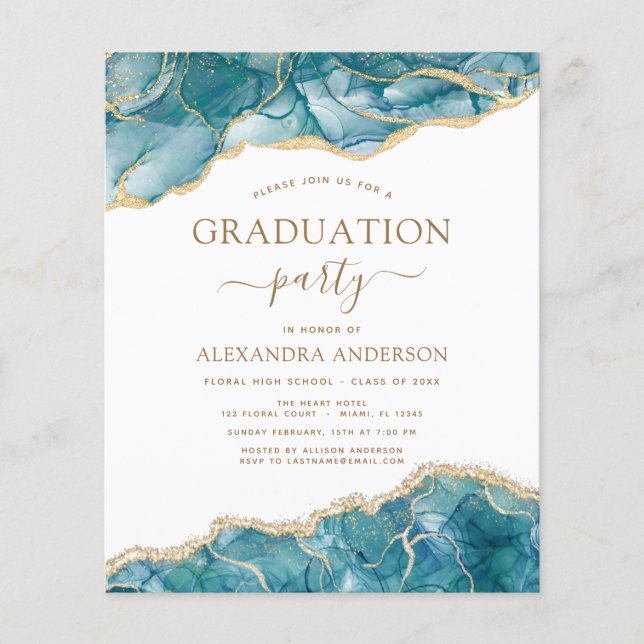 Flyer Budget Agate Graduation 2022 Teal Gold Blue (Frente)