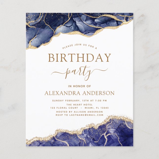 Flyer Budget Agate Navy Blue Birthday Party Any Age (Frente)