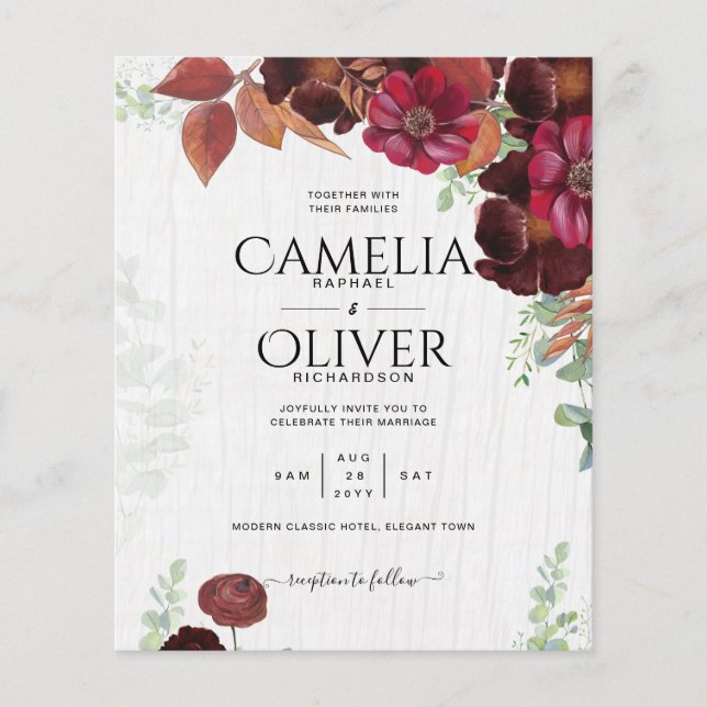 Flyer BUDGET All-in-1 Rustic Fall Maroon Burgundy Casame (Frente)