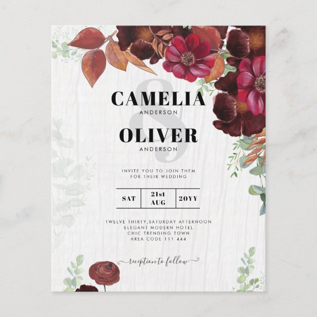 Flyer BUDGET All-in-1 Rustic Fall Maroon Burgundy Casame (Frente)