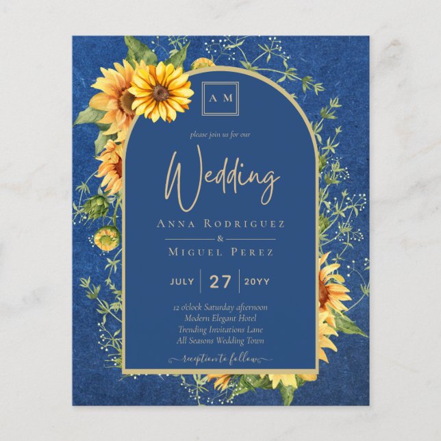 Flyer BUDGET All-in-1 Rustic Sunflower BLUE Wedding (Frente)