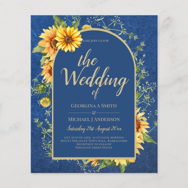 Flyer BUDGET All-in-1 Rustic Sunflower BLUE Wedding (Frente)