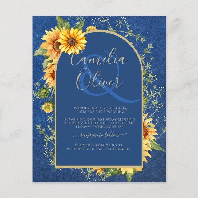 Flyer BUDGET All-in-1 Rustic Sunflower BLUE Wedding (Frente)