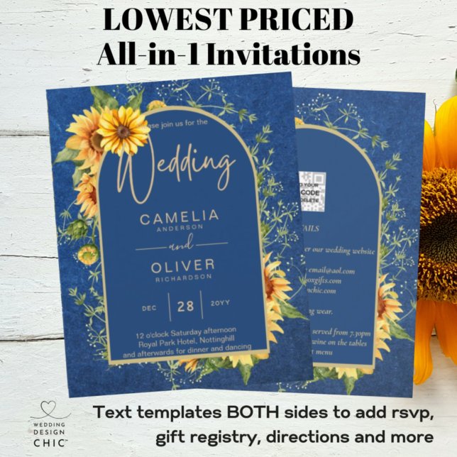 Flyer BUDGET All-in-1 Rustic Sunflower BLUE Wedding (Criador carregado)