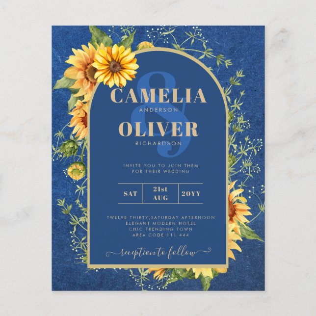 Flyer BUDGET All-in-1 Rustic Sunflower BLUE Wedding (Frente)