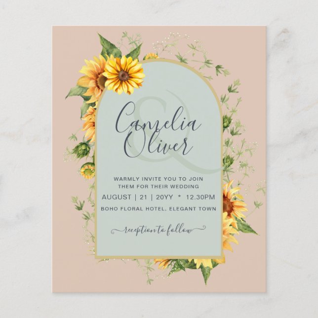 Flyer BUDGET All-in-1 Rustic Sunflowers Greenery Wedding (Frente)