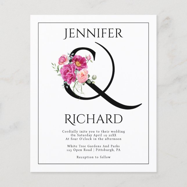 Flyer BUDGET Ampersand, eucalipto Convite para casamento (Frente)