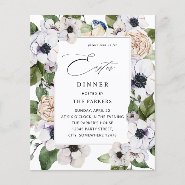 Flyer Budget Anemone White Floral Easter Dinner (Frente)
