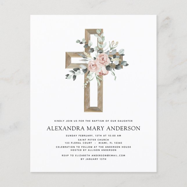Flyer Budget Baptism Greenery Dusty Pink Rose (Frente)