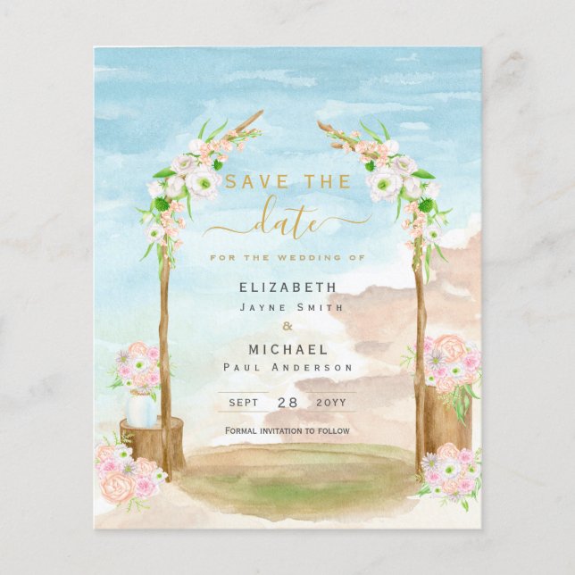 Flyer BUDGET Beach Coastal Destination Save Date Invite  (Frente)