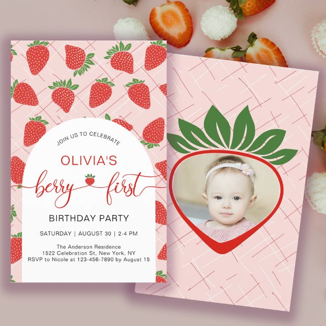 Flyer Budget Berry 1st First Birthday Party Invitation (Budget Berry 1st First Birthday Party Invitation Flyer)