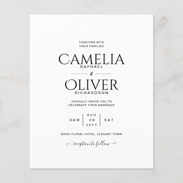 Flyer BUDGET Black White MONOCHROME Wedding PAPER (Frente)
