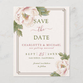 Flyer BUDGET Blush Peony Floral Casamento Salve a Data