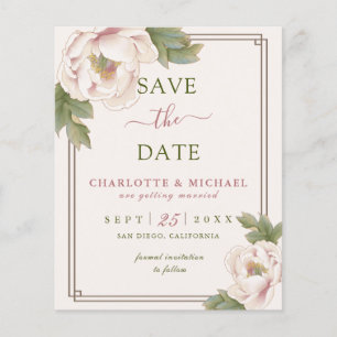 Flyer BUDGET Blush Peony Floral Casamento Salve a Data