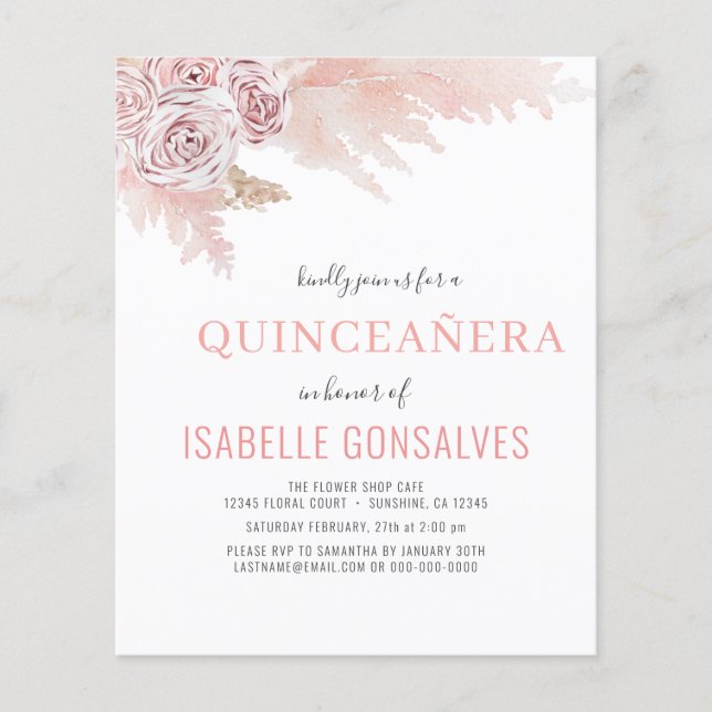 Flyer Budget Boho Chic QUINCEAÑERA Party Invitation (Frente)