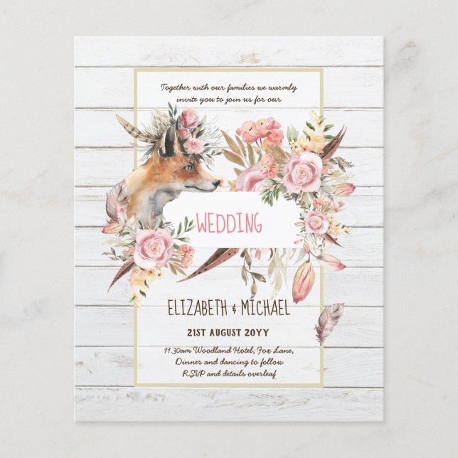 Flyer BUDGET Boho Woodland FOX Floral Wedn Moderno (Frente)