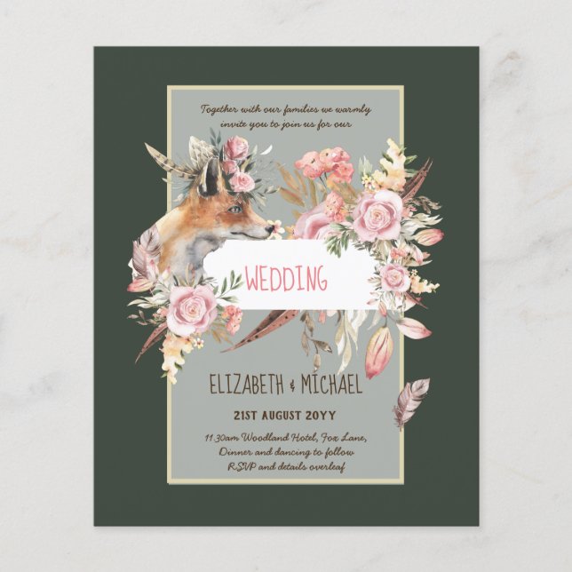 Flyer BUDGET Boho Woodland FOX Floral Wedn Moderno (Frente)