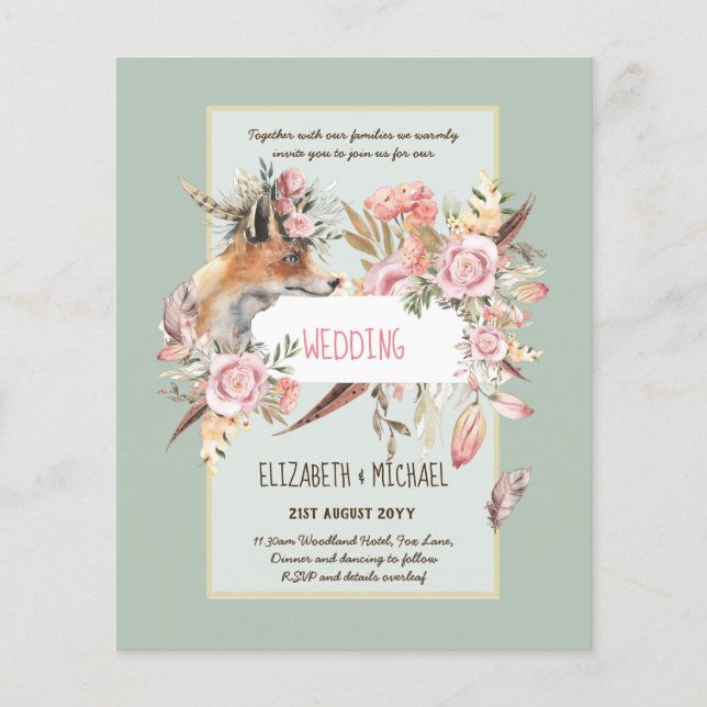 Flyer BUDGET Boho Woodland FOX Floral Wedn Moderno (Frente)