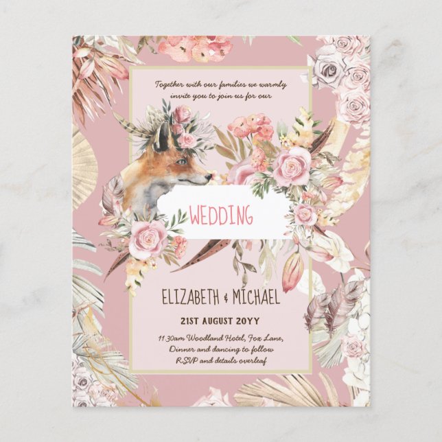 Flyer BUDGET Boho Woodland FOX Floral Wedn Moderno (Frente)