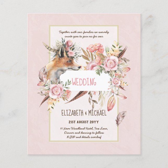 Flyer BUDGET Boho Woodland FOX Floral Wedn Moderno (Frente)