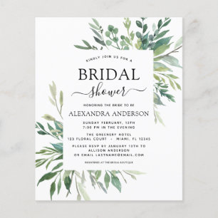 Flyer Budget Bridal Shower Greenery Botanical Invitation