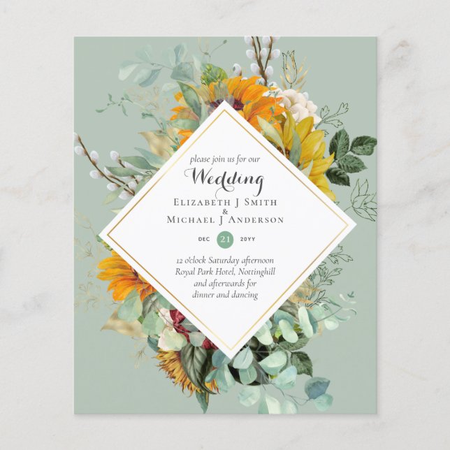Flyer BUDGET Burgundy Blue FLORAL Convites para Casament (Frente)