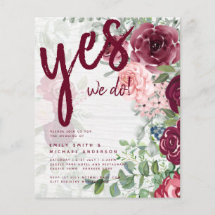 Flyer BUDGET Burgundy Blush Convite de casamento Floral