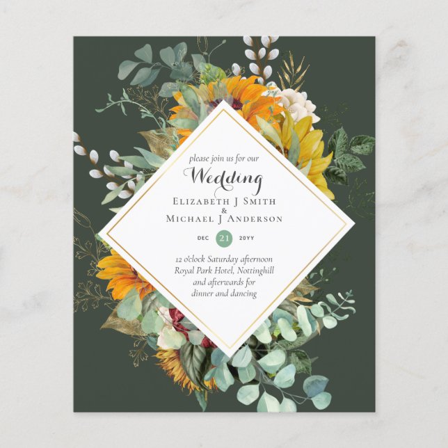 Flyer BUDGET Burgundy Marinho Floral Convites (Frente)