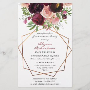 Flyer Budget Burgundy & Pink Floral F Grad Party Photo M