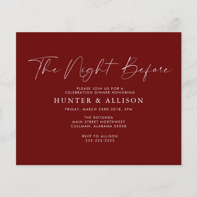Flyer Budget Burgundy The Night Before | Invitation  (Frente)