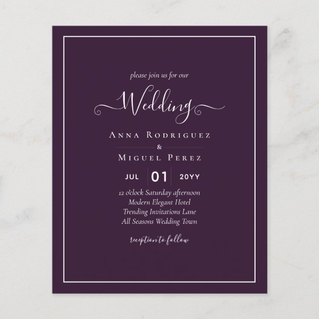 Flyer BUDGET Casamento PLUM PURPLE Monocromo Simples (Frente)