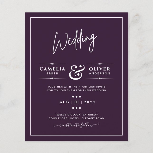 Flyer BUDGET Casamento PLUM PURPLE Monocromo Simples (Frente)