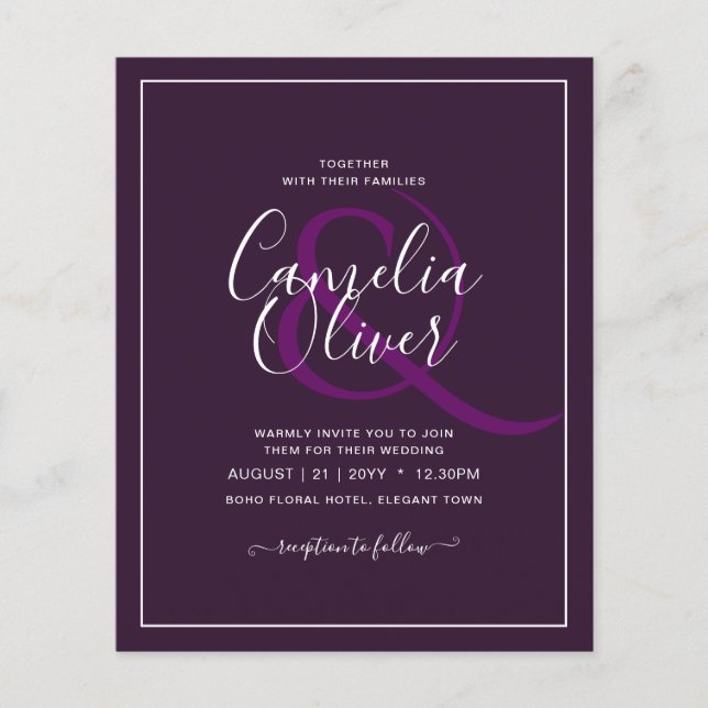 Flyer BUDGET Casamento PLUM PURPLE Monocromo Simples (Frente)