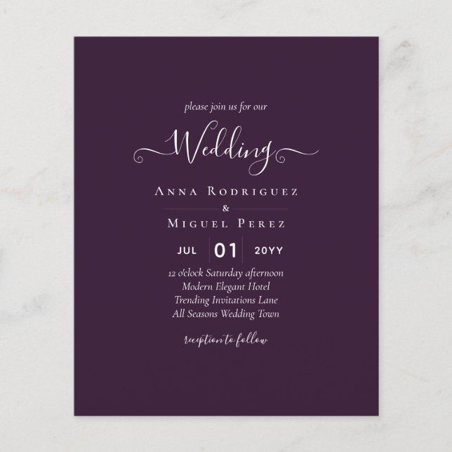 Flyer BUDGET Casamento PLUM PURPLE Monocromo Simples (Frente)