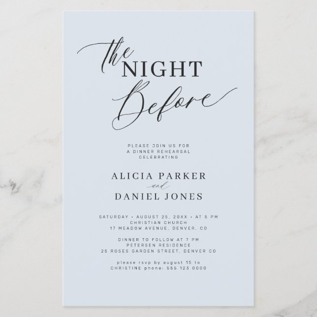Flyer Budget dusty blue rehearsal dinner invitation (Frente)