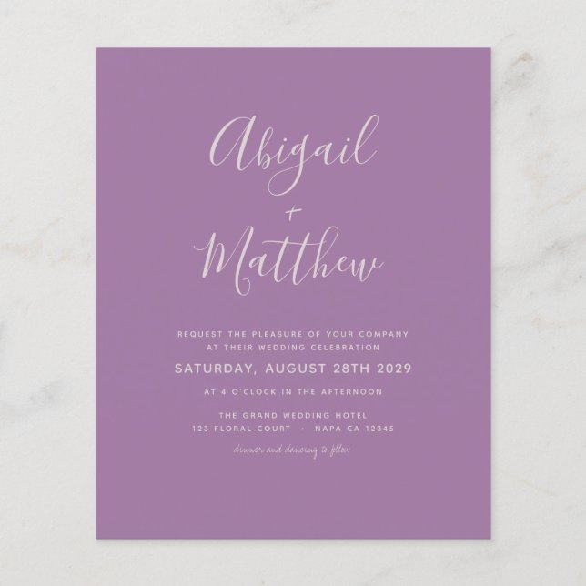 Flyer Budget Dusty Lilac Modern Photo Wedding Invitation (Frente)