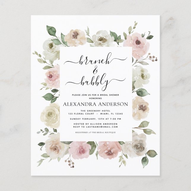 Flyer Budget Dusty Pink Brunch & Bubbly Bridal Shower (Frente)