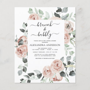 Flyer Budget Dusty Pink Brunch & Bubbly Bridal Shower