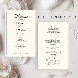 Flyer Budget elegant simple black ivory wedding program