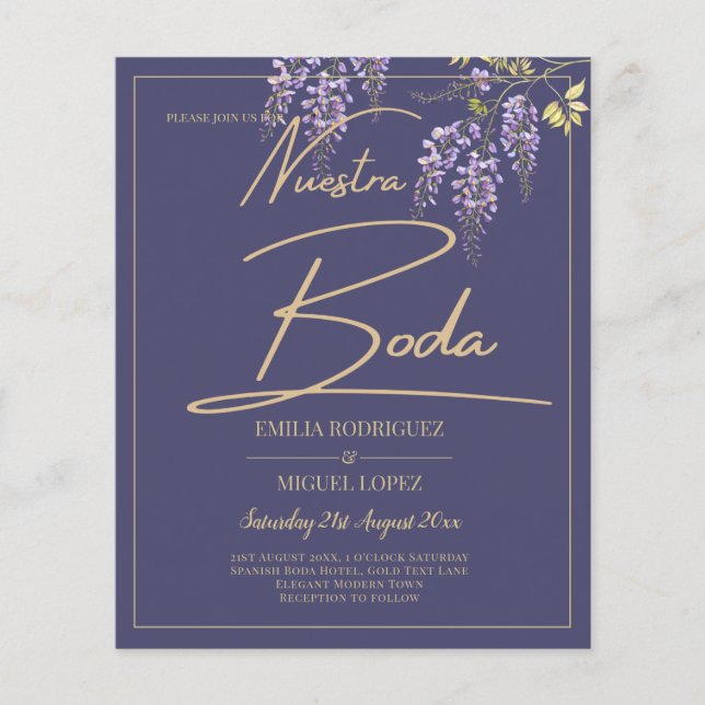 Flyer BUDGET ESPANHOL BODA Wisteria Purple Casamento Dou (Frente)