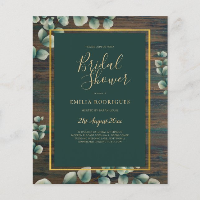 Flyer BUDGET Eucalyptus BRIDAL SHOWER Greenery Gold Flye (Frente)