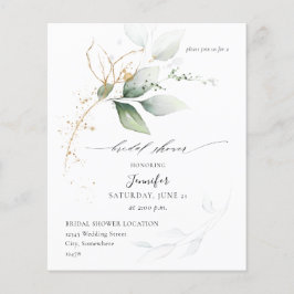 Flyer Budget Eucalyptus Glow Gold Greenery Bridal Shower