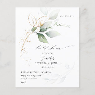 Flyer Budget Eucalyptus Glow Gold Greenery Bridal Shower