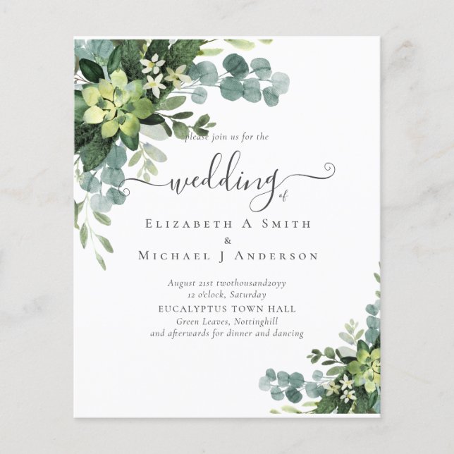 Flyer BUDGET Eucalyptus Greenery Casamento (Frente)