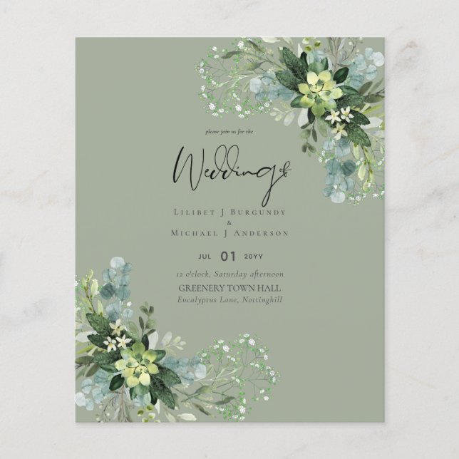 Flyer BUDGET Eucalyptus Greenery Foliage Casamento (Frente)