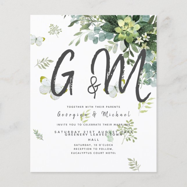 Flyer BUDGET Eucalyptus Greenery Leaf Botanical Weding (Frente)