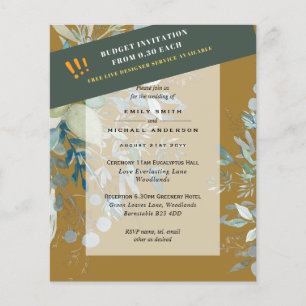 Flyer BUDGET EUCALYPTUS Greenery Leaves Wedding INVITES 